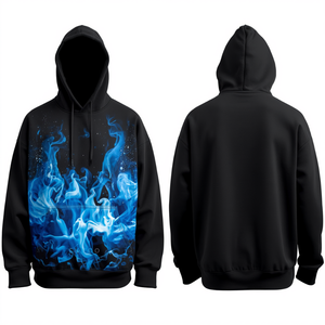 Premium Men's Heavyweight Black Flare Print Hoodie Oversized Cotton Fleece Pullover with Modern Abstract Gradient Design Style - Product Image 2