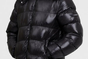 Blouson matelassé noir brillant pour homme, en coton, à capuche, col montant, imperméable, coupe-vent, décontracté, pour l'hiver, coupe régulière, en toile - Product Image 6