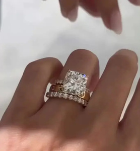 New Arrival 925 Moissanite Diamond 4.5 Carat 4Prong Cushion Cut Wedding <b>Ring</b> Set <b>Two</b> Classic Wedding Bands Gold Plated Women's - Product Image 5