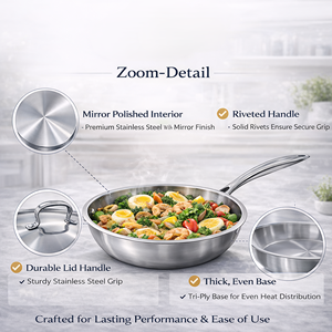 Premium Tri-Ply Stainless Steel Non-Stick Fry <b>Pan</b> with Lid Durable Long Handle for Gas Cooker Frying & Sauting 22 cm - Product Image 5