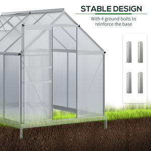 Kit Serra da Giardino in Alluminio 8FT X 6FT, Serra Walk-in in Policarbonato con Tetto Regolabile, Ventilazione Scorrevole e Porta con Grondaia per Giardino/Cortile - Product Image 6