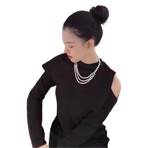 Collar de Perlas Naturales de Agua Dulce de Colores Mezclados, 9-11 mm, Redondas, Espejo Especial con Fuerte Brillo y Micro Imperfecciones, Negro, Blanco, Dorado - Product Image 5