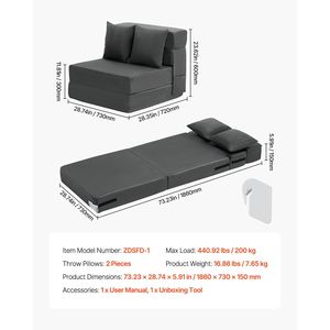 Divano Letto Convertibile 3-in-1 in Memory Foam ad Alta Densità 25D con 2 Rivestimenti Lavabili, Divano Pieghevole 2-in-1 - Product Image 5