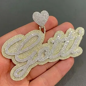 Pendentif personnalisé en moissanite avec nom, en forme de cœur, en argent sterling 925 plaqué or bicolore, collier script glacé, bijoux hip-hop unisexe - Product Image 2