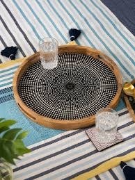 Plateau de service rond en bois à motif floral, plateau décoratif à motif floral, plateau de service décoratif pour aliments - Product Image 2