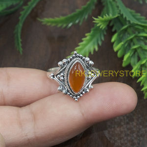 Natural Carnelian Gemstone <b>Ring</b> 925 Sterling <b>Silver</b> Handmade Boho <b>Statement</b> Vintage Marquise Cabochon Healing Crystal Jewelry - Product Image 5