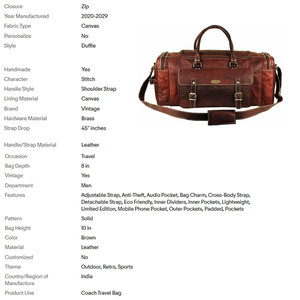 Bolsa de Viaje de Cuero Genuino para Hombre, Ecológica, Gran Capacidad (50-70L), Logotipo y Color Personalizables, para Gimnasio/Fines de Semana - Product Image 6