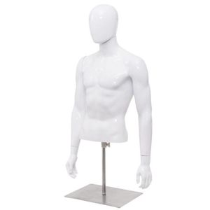 Maniquí Masculino de Medio Cuerpo con Base para Exhibición de Moda, Torso de Tela de Lino - Product Image 1