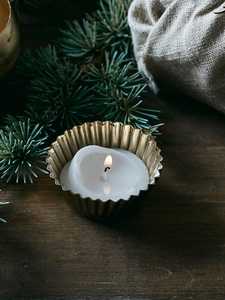 Cylinder Glass Candle <b>Holder</b> with <b>Brass</b> Scalloped Base for Home Decoration - Product Image 5