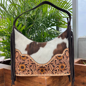New Arrived Luxury Fashion Design 2025 Women's Shoulder Bag Hand <b>Tooled</b> <b>Leather</b> Fringe Handbags for Women Cowhide Underarm Purse - Product Image 4