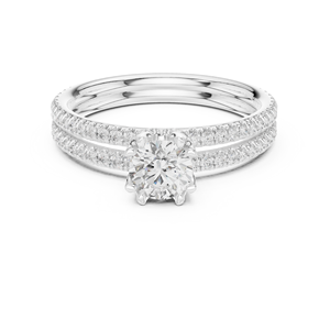 Anillo de Compromiso Triple Radiance con Diamante Redondo Cultivado en Laboratorio y Halo Oculto para Mujer, Oro 10k/14k/18k/Plata, Banda Pavé, Joyería Fina, Regalo - Product Image 2