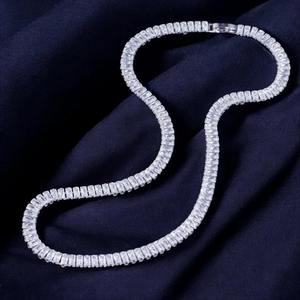 925 Stealing Sliver Moissanite Iced Out Baguette Cubic <b>Tennis</b> Chain Choker <b>Necklace</b> for Women - Product Image 4