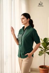 Women <b>Black</b> Cotton Ethnic Shirt With <b>White</b> Embroidery <b>And</b> Short Sleeves Regular Fit Casual Top For All Seasons Women Shirt - Product Image 3