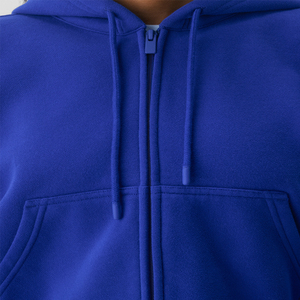 2026 <b>Women's</b> <b>Blue</b> Oversized <b>Hoodie</b> Embroidered Logo Front Cotton Fleece Full Zip Drawstring Solid Color Winter Wear - Product Image 2