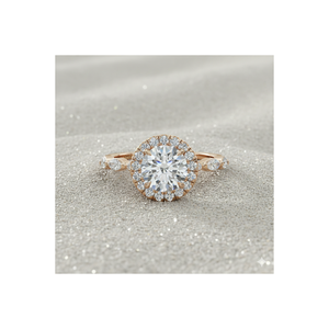 Anillo de compromiso vintage con halo de diamantes en forma de marquesa chapado en oro rosa - Product Image 1