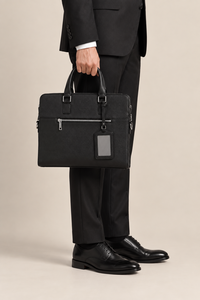 Porte-documents classique noir en cuir véritable, simple et luxueux, avec poche avant zippée, portable, durable, souple, sac d'affaires pour usage professionnel - Product Image 3