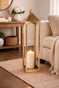 Modern Gold Metal <b>Lantern</b> Candle Holders with Glass <b>Hurricane</b> Inserts Decorative Tabletop Centerpiece for Home Wedding Party - Product Image 6