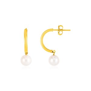 Orecchini a Mezza Cerchio in Oro Giallo 14k con Perle, Gioielli alla Moda - Product Image 1