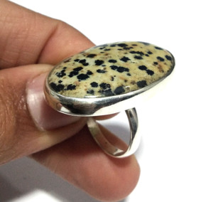 Anillo Bohemio Cuadrado de Plata de Ley 925 con Jaspe Dálmata Natural, Joyería Artesanal con Piedras Preciosas para Bodas y Moda - Product Image 4