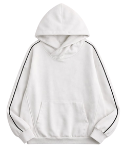 Sweat à capuche blanc pour homme avec manches à rayures contrastées, streetwear décontracté, sweat à capuche en molleton de coton, logo personnalisé, vente en gros - Product Image 1