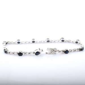 Mejor diseño clásico 925 pulseras de tenis de plata esterlina hechas a mano piedra preciosa de zafiro azul Ovalada para regalo - Product Image 3