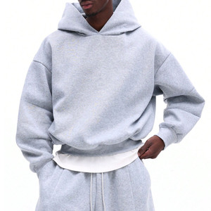Conjuntos de sudaderas con capucha extragrandes de algodón premium gris de forro polar grueso de 450 GSM, ajuste holgado, con logo personalizado, conjuntos de joggers de ajuste holgado, ropa urbana al por mayor - Product Image 4