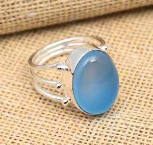 Anillo de Calcedonia Azul, Plata de Ley 925, Joyería de Piedras Preciosas Hecha a Mano, Regalo para Ocasiones Especiales - Product Image 6