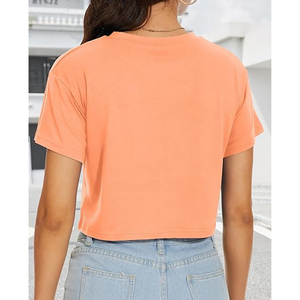 Camiseta Corta Lisa para Mujer, Holgada, de Algodón, Manga Corta, Estilo Casual Urbano, Personalizable con Estampado - Product Image 4
