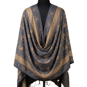 Chal Acrílico para Mujer, Azul Beige con Estampado Floral Paisley, Ligero, Transpirable, Estilo Étnico, para Uso Diario, Hiyab, Elegante - Product Image 2