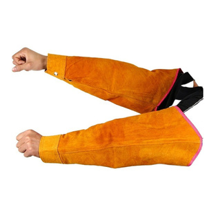 Mangas de Soldadura de Cuero de Vaca Amarillo de Primera Calidad, Mangas Protectoras de Seguridad Resistentes al Calor con Puños Ajustables - Product Image 1