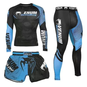 Jiu Jitsu Rashguard MMA T-<b>shirt</b> + Pants Unisex 3PCS/Set Brazilian Grappling BJJ <b>Boxing</b> Sport Clothing Gym Shorts Front Quick Dry - Product Image 4