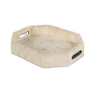 Nueva Bandeja Decorativa para Servir Café y Desayuno, Hecha a Mano con Incrustaciones de Hueso, Color Crema, Precio al por Mayor - Product Image 1