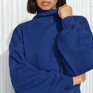 Sudadera Oversize para Mujer, Diseño de Cuello Alto Simulado, Corte Holgado, Algodón Suave, Manga Larga, Prenda Básica de Moda - Product Image 1