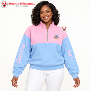 Sudadera con cremallera corta para mujer Gamma Phi Delta, jersey casual con cuello simulado y cremallera, suéter con cuello alto y cremallera. - Product Image 5