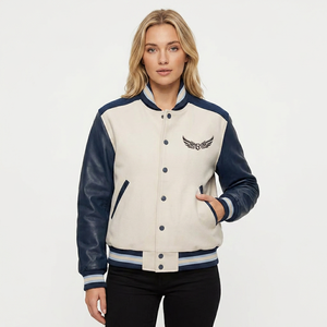 Veste de style varsity pour homme, logo brodé sur le devant, col montant, coupe régulière, bleu marine et blanc, en toile - Product Image 4