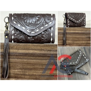 2026 Brand New Designer Hand Tooled Genuine Cowhide Leather <b>Wristlet</b> Wallet Floral Pattern for Women's Card Holder RFID Wallets - Product Image 1