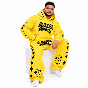Ensemble survêtement molletonné oversize pour homme avec imprimé personnalisé et strass, style streetwear, deux pièces, vente en gros OEM - Product Image 2