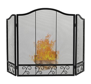 Scroll Arch Metal Fireplace <b>Screen</b> Three Panel Folding Fine Mesh Spark Guard Decorative Hearth <b>Protector</b> Safety Shield - Product Image 4