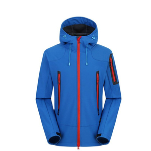 Veste polaire à capuche pour homme, couleur unie, coupe-vent, vêtements d'extérieur d'hiver, fermeture éclair, style sportif, noir avec accents rouges - Product Image 4
