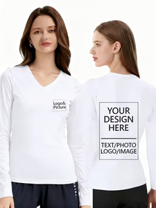 Women's Long-Sleeve Custom Printed V-Neck T-Shirt with Logo Design Left Chest Back Regular Fit Knitted 100% Cotton Casual Wear - Product Image 2