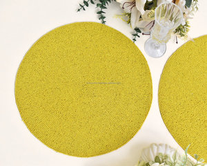 Yellow Beaded Placemat <b>Round</b> Handmade Dining <b>Table</b> <b>Mat</b> Charger Plate Kitchen Decor Wedding Party <b>Table</b> Setting - Product Image 4