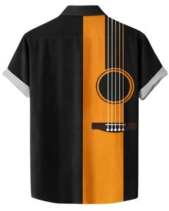 Camisa de Manga Corta con Estampado de Guitarra Negra y Mostaza, Estilo Casual de Verano, para Hombre, Fabricante OEM, Suministro al por Mayor - Product Image 2