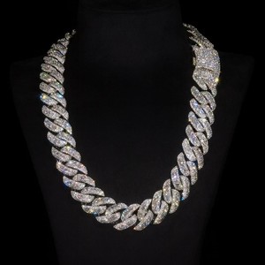 Cadena de eslabones cubanos helados de 20 mm para B2B de fábrica, con detalles de diamantes de laboratorio, cierre tipo rompecabezas, plata 925, oro macizo de 10K, 14K, 18K, estilo Hip Hop - Product Image 1