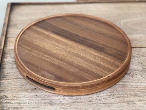 Walnut wood round <b>tray</b> Hard wood tea <b>tray</b> Service <b>tray</b> for tea or picnic Exotic wood serving <b>tray</b> handmade from Thailand - Product Image 3