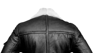 Veste de motard en cuir véritable pour homme avec doublure en fausse fourrure, fermeture éclair, col rabattable, style moto d'hiver, coupe classique - Product Image 2