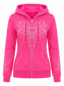 Sudadera con capucha de mujer con pedrería, brillante, con cristales, forrada, antiencogimiento, de manga larga, informal, suave y cálida, con bolsillo canguro - Product Image 1