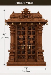 Solid Wood Handmade Wooden Pooja Door <b>Frame</b> Classic Style Home Shrine With Bells Traditional Carved Wooden Temple Door <b>Frame</b> - Product Image 2