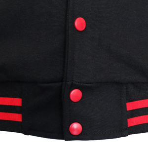 Chaqueta Varsity con Capucha para Mujer, Diseño Color Block en Contraste Negro y Rojo, Manga Larga, Cierre de Botón, Otoño - Product Image 6