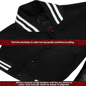 Custom Wool Varsity Jacket for <b>Men</b> with Geometric Patchwork Stand Collar Zip-Up Bomber Style Ribbed Streetwear - Product Image 4