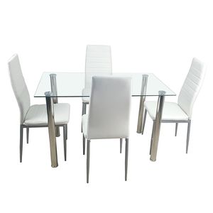 Replace 65542081 4-Seater Simple Rectangular <b>Clear</b> Glass Dining <b>Table</b> with Tempered Glass Stainless Steel Legs 110 70 75cm Sizes - Product Image 3